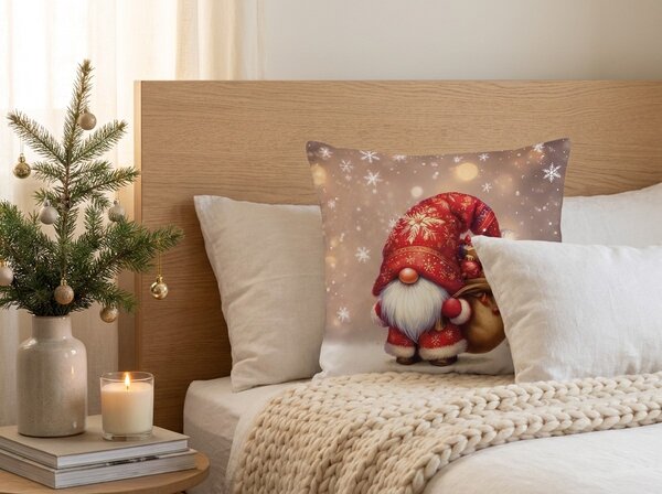 3D jastučnica od mikrovlakana SANTA GNOME 45x45 cm, crvena