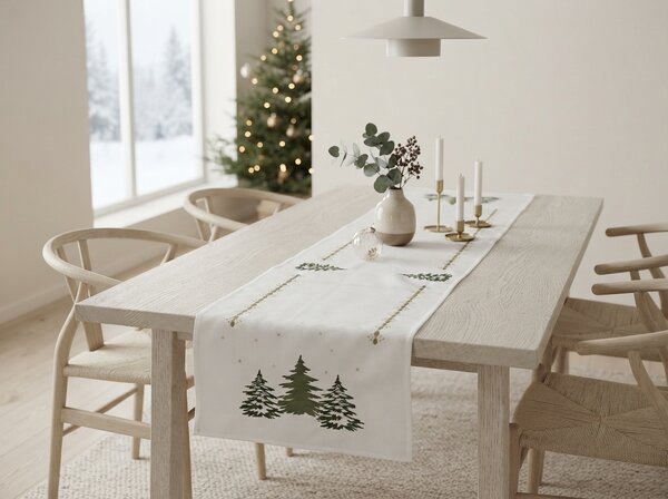 Božićni stolni trkač EVERGREEN CHARM 40x140 cm, bijeli