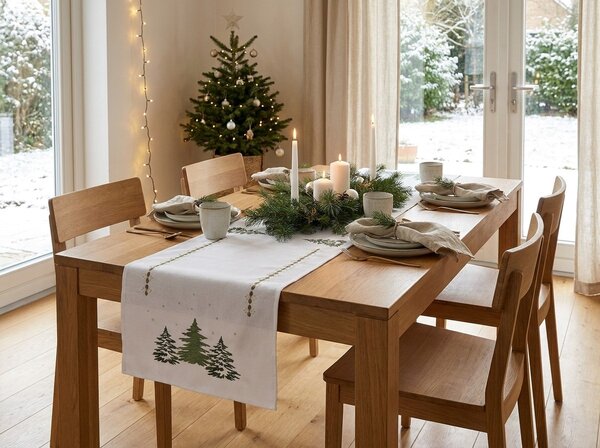 Božićni stolni trkač EVERGREEN CHARM 40x140 cm, bijeli