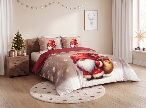 3D posteljina od mikrovlakana SANTA GNOME crvena Dimenzije posteljine: 2 ks 70 x 90 cm | 140 x 200 cm