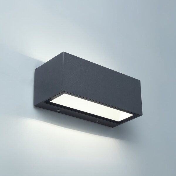 LUTEC GEMINI vanjska LED zidna svjetiljka, tamnosiva, 22 cm, IP54, gore/dolje, Sivo, Aluminij, Zidni kvadrat