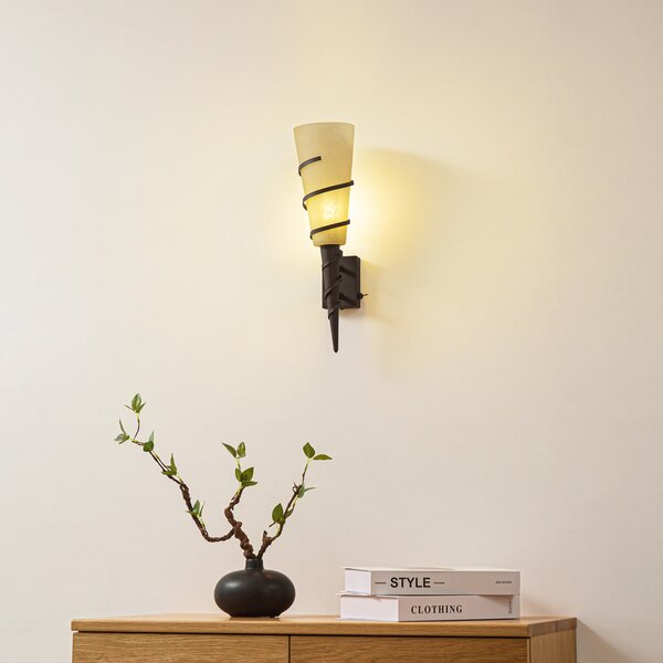 Lindby zidna lampa Anouk, visina 44 cm, staklo, metal, svjetiljka, prigušiva, Smeđa / hrđa, Dnevni boravak/blagovaonica, Metal