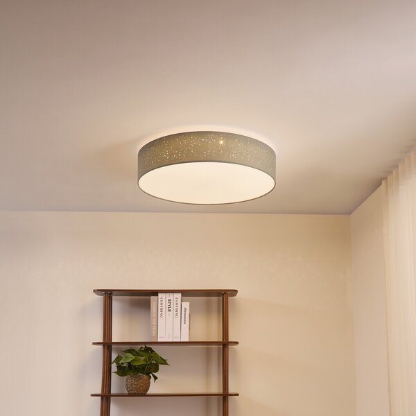 Lindby LED stropna svjetiljka Ellamina, 60 cm, svijetlosiva, tekstil, prigušiva, Sivo, Dnevni boravak/blagovaonica, Tkanina / tekstil