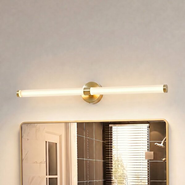 Lucande LED zidna svjetiljka Melisa, zlatna, 90 cm, CCT, IP44, Zlato / mjed, kupaonica, Staklo