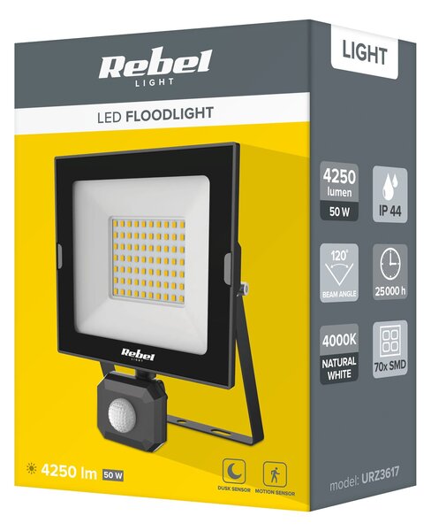 50w vanjski led reflektor crni 4000k ip44 sa senzorom pokreta - 1463416