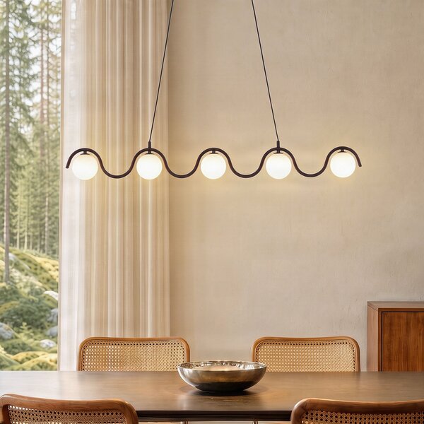 EMIBIG LIGHTING Viseća svjetiljka Sinus 5, crna/opal, staklo, duljina 110 cm, prigušiva, Crno, Dnevni boravak/blagovaonica, Staklo