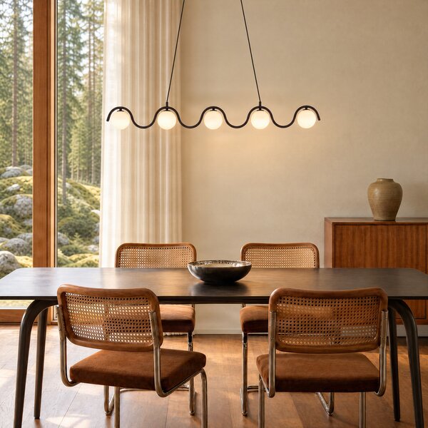 EMIBIG LIGHTING Viseća svjetiljka Sinus 5, crna/opal, staklo, duljina 110 cm, prigušiva, Crno, Dnevni boravak/blagovaonica, Staklo