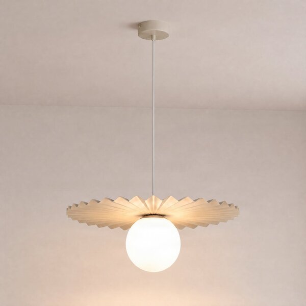 Domiluce Luster Fiore, sivi bež, Ø 40 cm, staklo, prigušiva, Bež, Kuhinja, Metal