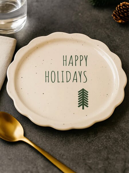 Sinsay - Božićni keramički tanjur s natpisom Happy Holidays