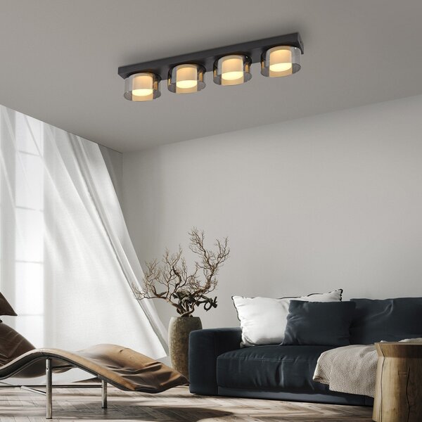 Paul Neuhaus LED stropna svjetiljka Rika, 70 cm, staklo, prigušivanje, prigušiva, Crno, Dnevni boravak/blagovaonica, Staklo