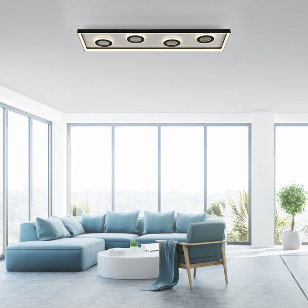 Paul Neuhaus LED stropna svjetiljka Dune, 100cm, crna, CCT, dim., prigušiva, Crno, Dnevni boravak/blagovaonica, Aluminij, Stropni kvadrat izravno