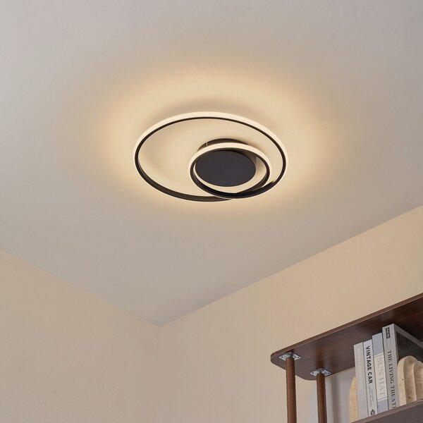 Lindby LED stropna svjetiljka Kyron, crna, aluminij, prigušiva, Ø45cm, prigušiva, Crno, Dnevni boravak/blagovaonica, Aluminij