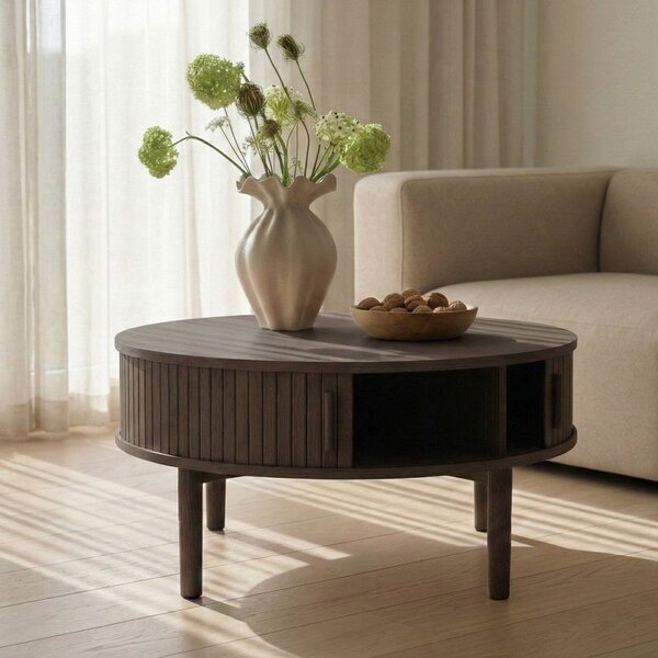 Okrugao stolić za kavu u dekoru hrasta u tamnoj prirodnoj boji ø 85 cm Meta – Unique Furniture