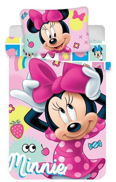 Ružičasta pamučna dječja posteljina za dječji krevetić 100x135 cm Minnie "Sweet" – Jerry Fabrics