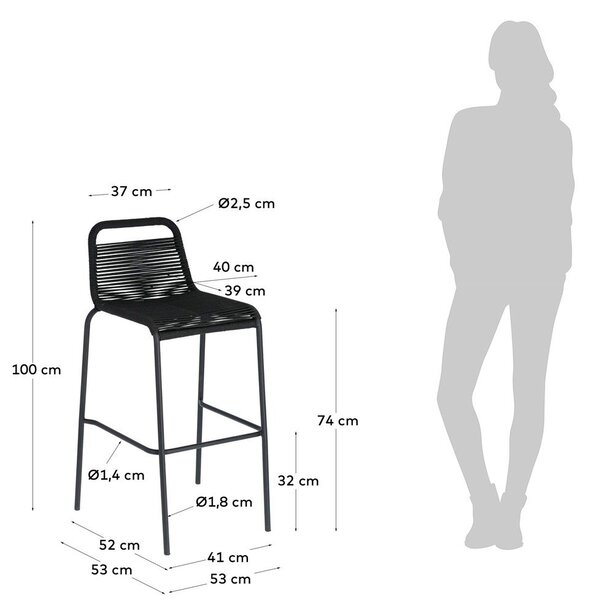 Crna barska stolica sa čeličnom konstrukcijom La Forma Glenville, visina 74 cm