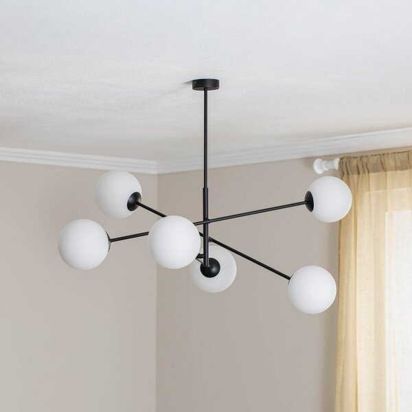EMIBIG LIGHTING Stropna svjetiljka Linear, crna/opal, šest žarulja, prigušiva, Crno, Dnevni boravak/blagovaonica, Metal, Metak