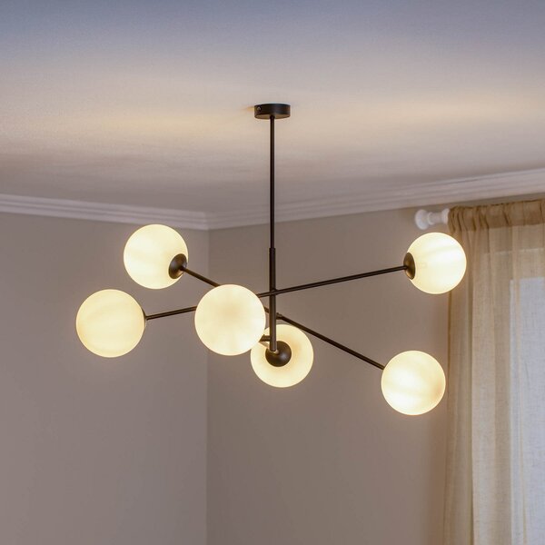 EMIBIG LIGHTING Stropna svjetiljka Linear, crna/opal, šest žarulja, prigušiva, Crno, Dnevni boravak/blagovaonica, Metal, Metak