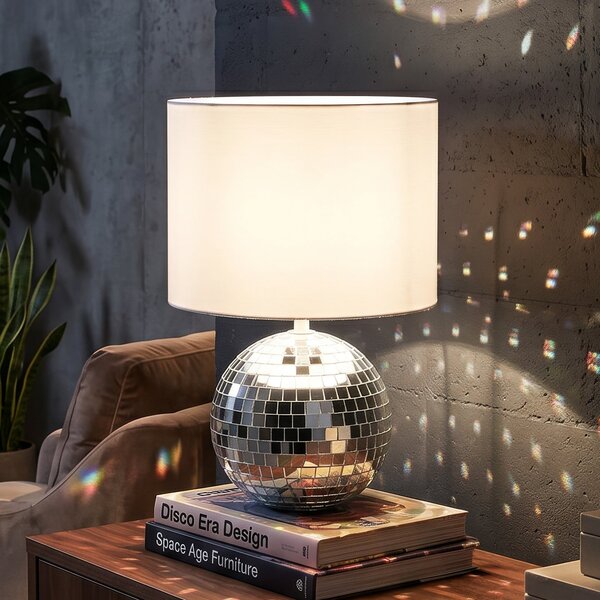 Reality Leuchten Glitza stolna lampa, krom/bijela, tkanina, plastika, E14, Krom, Dnevni boravak/blagovaonica, Plastika