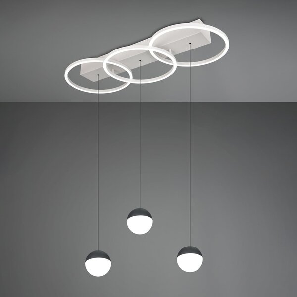 Reality Leuchten Larino Long LED viseća lampa, svijetlosiva, metal, CCT, daljinski upravljač, prigušiva, Sivo, Dnevni boravak/blagovaonica, Metal
