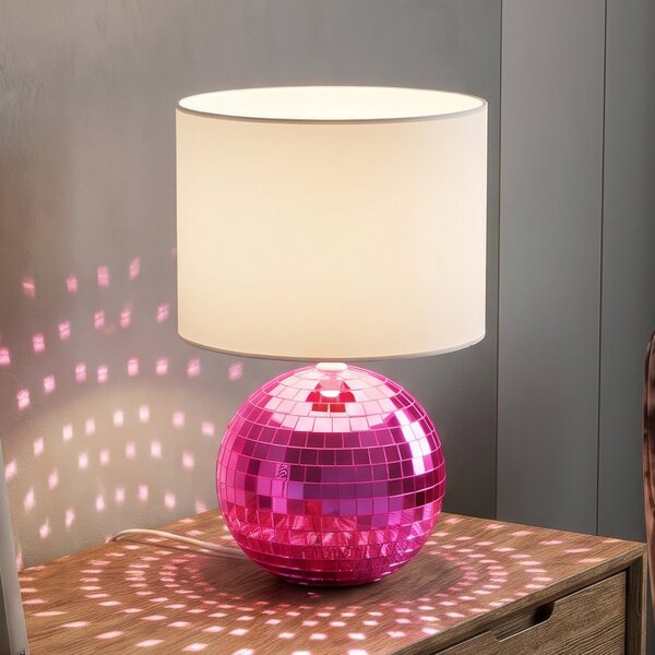 Reality Leuchten Glitza stolna lampa, ružičasta/bijela, tkanina, plastika, E14, Ružičasta ruža, Dnevni boravak/blagovaonica, Plastika