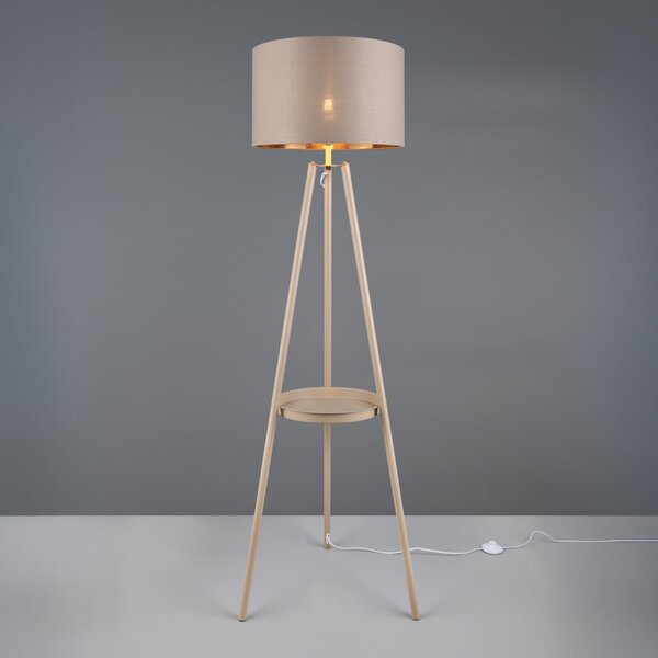 Reality Leuchten Podna lampa Colette, bež, na tri noge, metal, tkanina, E27, Bež, Dnevni boravak/blagovaonica, Metal