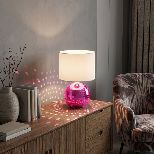 Reality Leuchten Glitza stolna lampa, ružičasta/bijela, tkanina, plastika, E14, Ružičasta ruža, Dnevni boravak/blagovaonica, Plastika