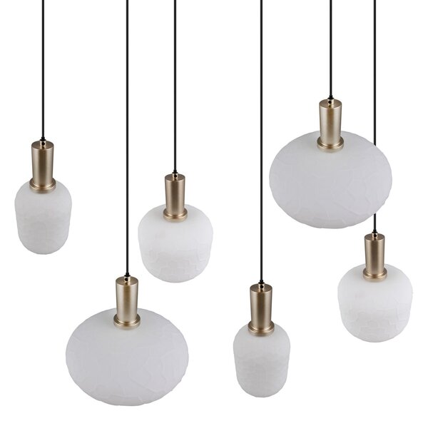 Reality Leuchten Emelie viseća lampa, 6 žarulja, zlatna/bijela, metal, staklo, E27, prigušiva, Zlato / mjed, Dnevni boravak/blagovaonica, Staklo