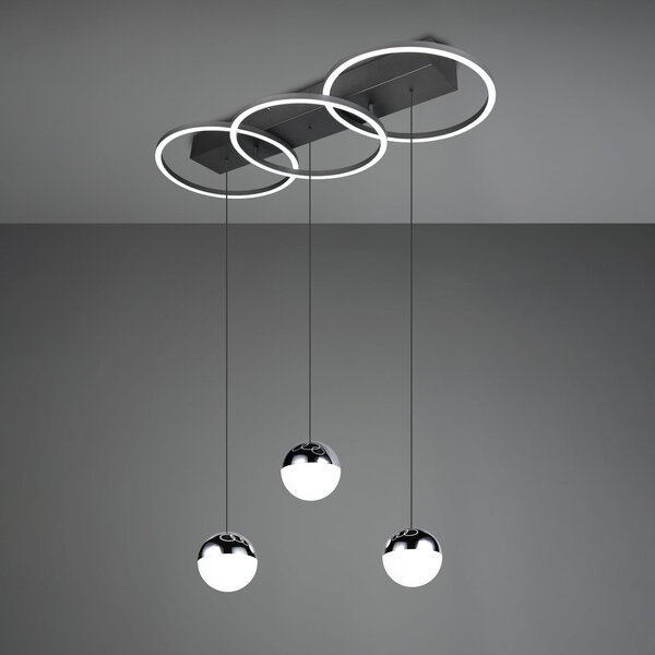 Reality Leuchten Larino Long LED viseća lampa, crna, metal, CCT, daljinski upravljač, prigušiva, Crno, Dnevni boravak/blagovaonica, Metal