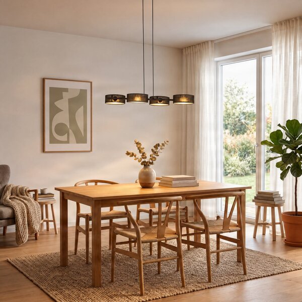 EMIBIG LIGHTING Viseća svjetiljka Drumz 4, crna, tkanina/čelik, duljina 80 cm, E14, prigušiva, Crno, Dnevni boravak/blagovaonica, Tkanina / tekstil