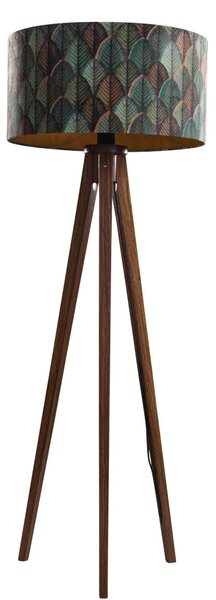 Podna svjetiljka od orahovog drva s plišanom abažurom u obliku lista 50 cm - Tripod Classic