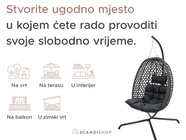 Viseća stolica MOLINE s crnim stalkom, siva