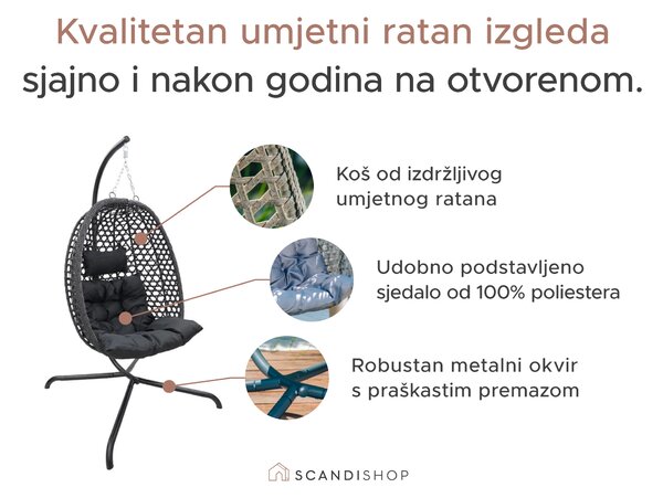 Viseća stolica MOLINE s crnim stalkom, siva