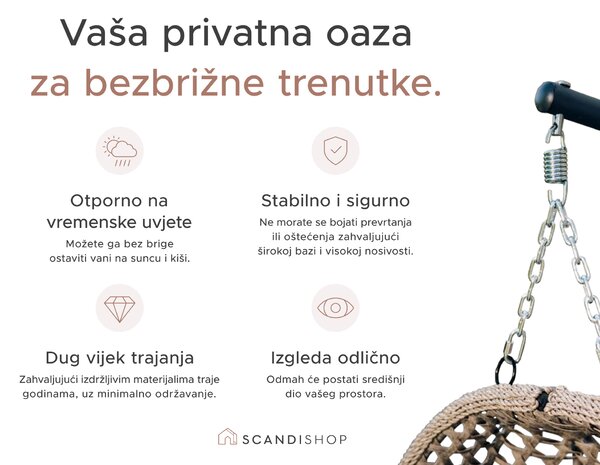 Viseća stolica MOLINE s crnim stalkom, siva