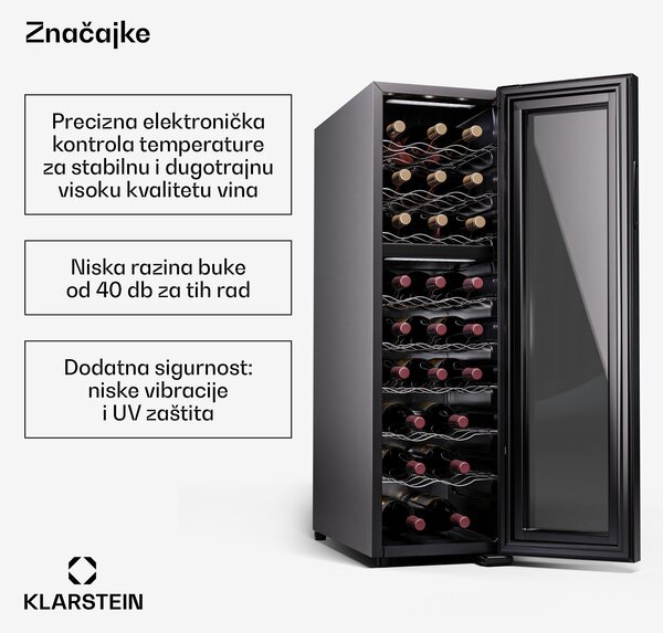 Klarstein Shiraz 24 Duo, hladnjak za vino, 2 zone, 75 l/24 boce, 5-18 °C, upravljanje na dodir