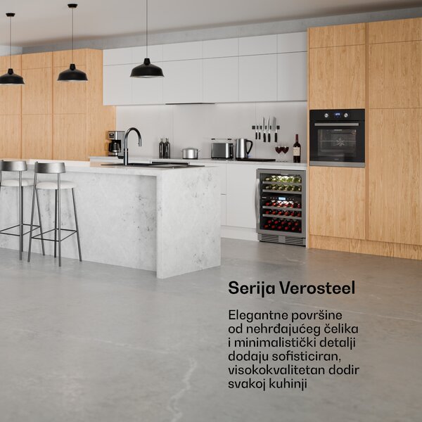 Klarstein VeroSteel hladnjak za vino ispod pulta | 2 zone | 129 litara | 43 boce | 60 cm