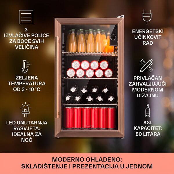 Klarstein Beersafe XXL, hladnjak, 80 litara, 3 police, panoramska staklena vrata
