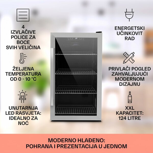 Klarstein Beersafe 4XL, hladnjak, za napitke, 124 L, 0-10 ° C, staklo, G, nehrđajući čelik