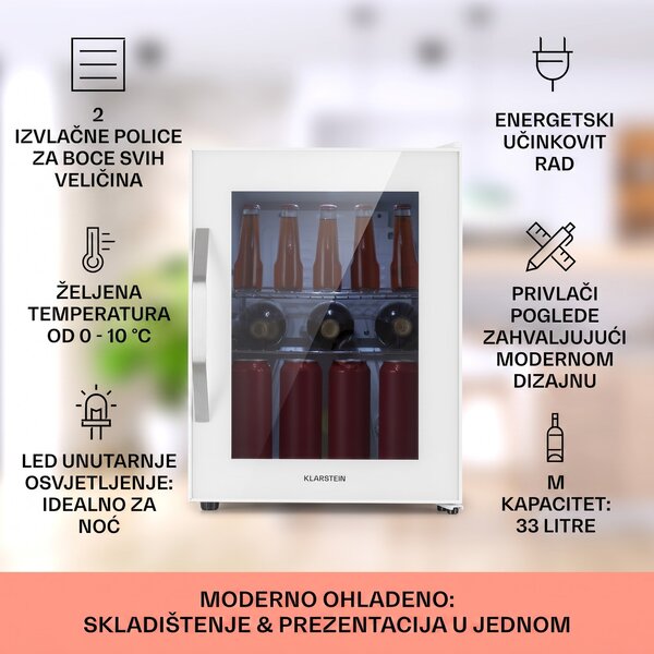 Klarstein Beersafe M Quartz, hladnjak, 33 litre, 2 police, staklena panoramska vrata
