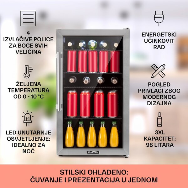 Klarstein Beersafe 3XL, hladnjak za piće, 98 l, 4 police, 7 razina, crna boja