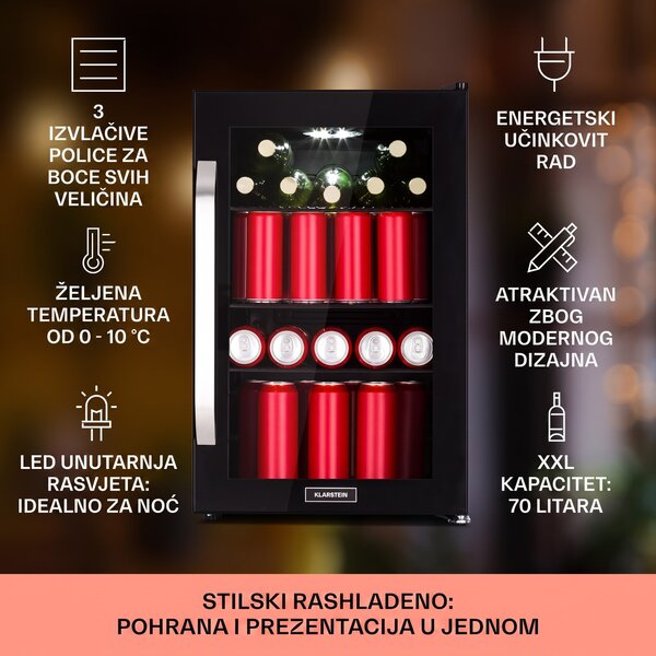 Klarstein Beersafe 70 Craft Beer Edition, hladnjak, 70 litara, staklena vrata, nehrđajući čelik