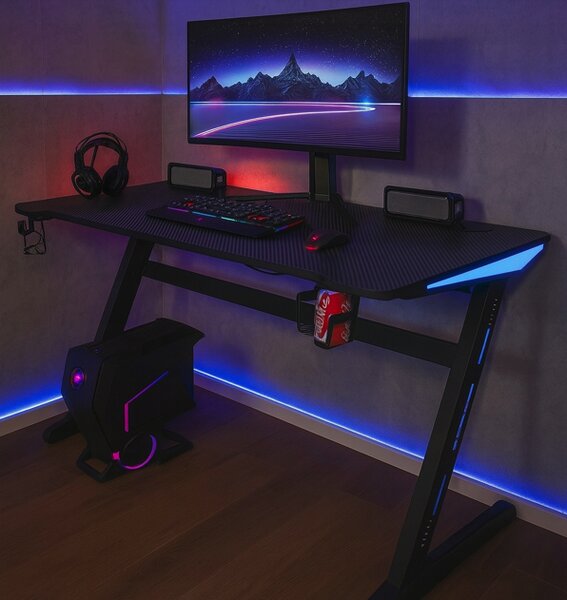 Igraći stol s RGB LED pozadinskim osvjetljenjem crne boje Širina: 60 cm | Duljina: 120 cm