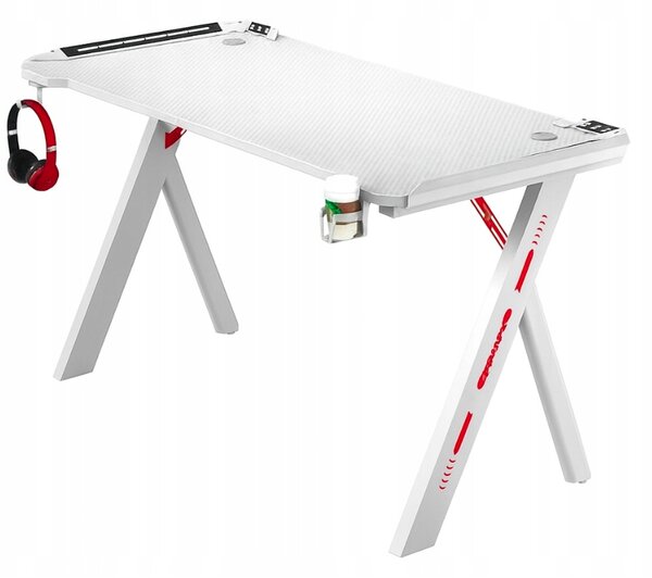 Igraći stol s RGB LED pozadinskim osvjetljenjem u bijeloj boji Širina: 60 cm | Duljina: 120 cm