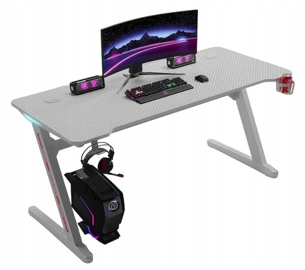 Igraći stol s RGB LED pozadinskim osvjetljenjem u bijeloj boji Širina: 60 cm | Duljina: 120 cm