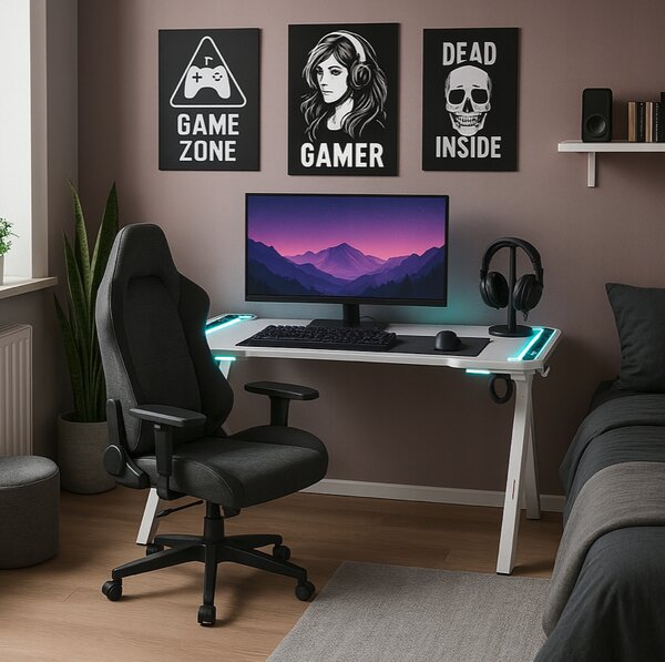 Igraći stol s RGB LED pozadinskim osvjetljenjem u bijeloj boji Širina: 60 cm | Duljina: 120 cm