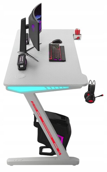 Igraći stol s RGB LED pozadinskim osvjetljenjem u bijeloj boji Širina: 60 cm | Duljina: 120 cm