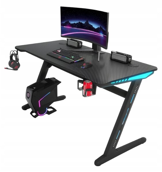 Igraći stol s RGB LED pozadinskim osvjetljenjem crne boje Širina: 60 cm | Duljina: 120 cm