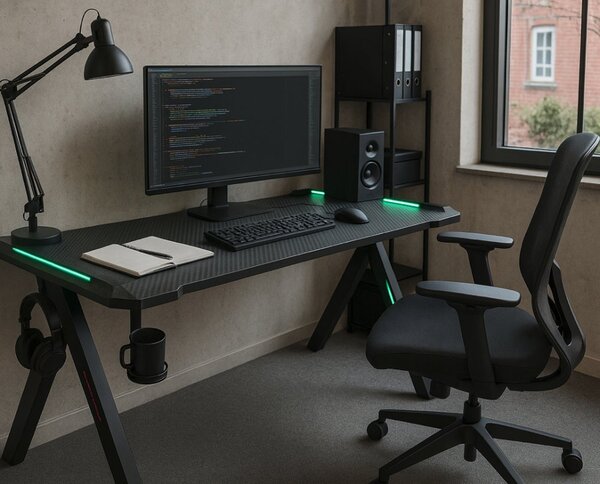 Igraći stol s RGB LED pozadinskim osvjetljenjem crne boje Širina: 60 cm | Duljina: 120 cm