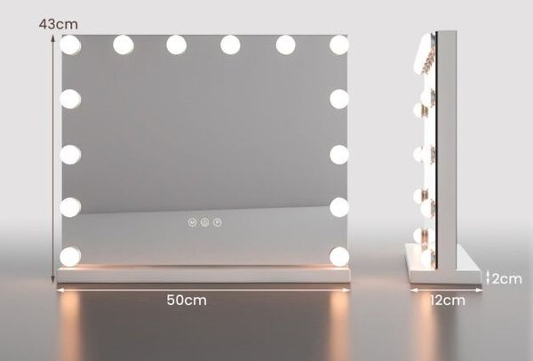 Stolno ogledalo s 14 prigušenih LED lampi i 3 boje svjetlosti, dim. 50 x 12 x 43 cm