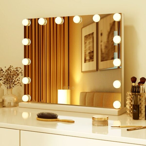 Stolno ogledalo s 14 prigušenih LED lampi i 3 boje svjetlosti, dim. 50 x 12 x 43 cm