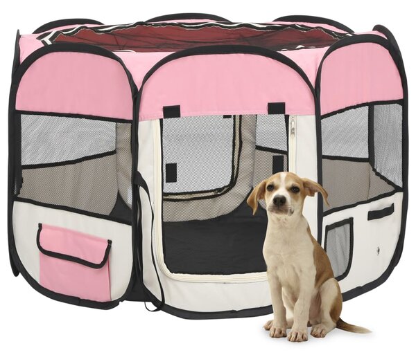 VidaXL Sklopiva ogradica za pse s torbom za nošenje roza 90x90x58 cm